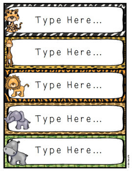 Wild Animal Jungle Classroom Desk and Locker Name Labels Editable