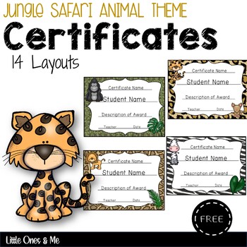 Preview of Wild Animal Jungle Editable Certificates