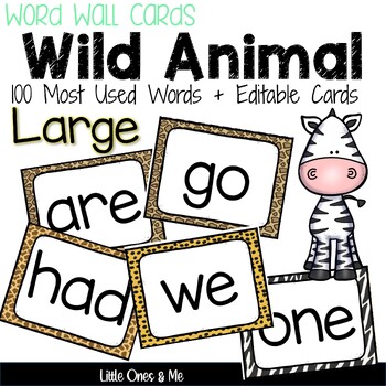 Preview of Wild Animal Jungle Print Large Word Wall Cards - Editable