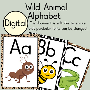 Preview of Wild Animal Themed Alphabet Classroom Decor