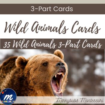 Preview of Wild Animals 3 Part Cards Montessori Matching Task Memory Vocabulary