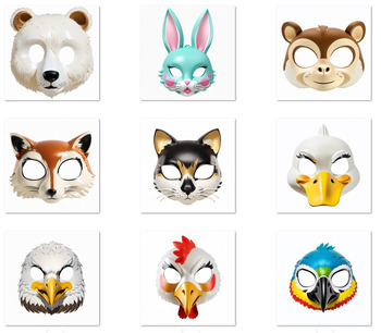 Preview of Wild Animals And Farm Animals Masks Set Bundle - 3D Realistic Masks with 4K