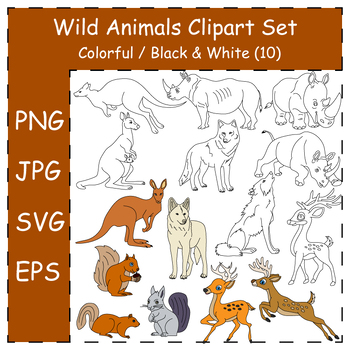Preview of Wild Animals Clipart Collection. Doodle Cartoon Animals | Commercial Use