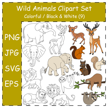 Preview of Wild Animals Clipart Collection. Doodle Kawaii Cartoon Animals | Commercial Use