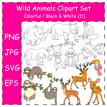 Preview of Wild Animals Clipart Set. Cartoon Hand-drawn Animals Clipart | Commercial Use