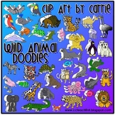 Wild Animals Doodles Clip Art Combo (BW & Color PNG files)