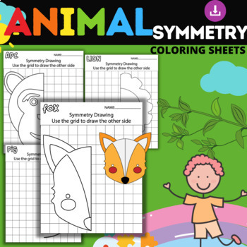 Preview of Wild Animals Lines of Symmetry,Zoo Animals Coloring Pages