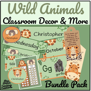 Preview of Jungle Classroom Decor & Wild Animals Name Tags