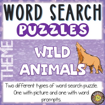 Wild Animals ESL Activities Word Search Puzzle by Lana's Classroom
