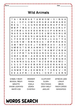 Wild Animals Word Search Puzzle - Engaging Vocabulary Activity | TPT