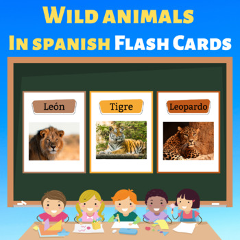 Wild Animals with real pictures In Spanish Flashcards. Printable Posters