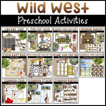 Preview of Wild West Activities - Cowboy Math & Literacy Centers Cowboy Ranch Dramatic Play