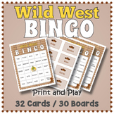Wild West BINGO & Memory Matching Card Game Activity