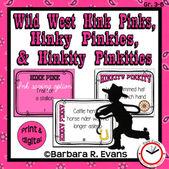 Preview of HINK PINKS, et al. PUZZLES Wild West Word Riddles Task Cards Vocabulary GATE