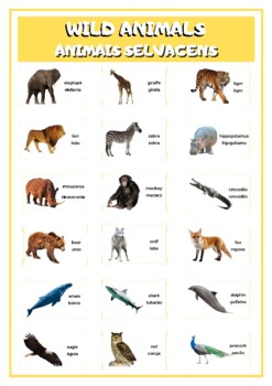 Preview of Wild animals bilingual poster in Portuguese and English