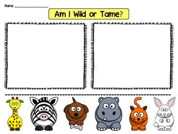 Wild or Tame Animal Sort by tickety-boo | Teachers Pay Teachers