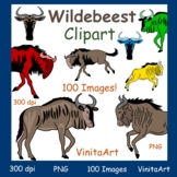 Wildebeest clipart,  100 images! Commercial use.