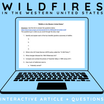 Preview of Wildfires in the Western United States - Interactive Article & Webquest