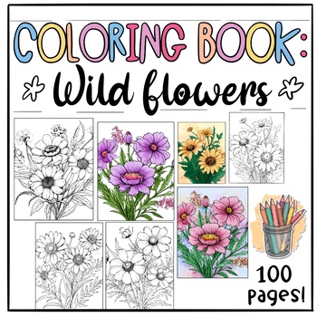 Preview of Wildflowers Coloring Pages with 100 pages for Adults