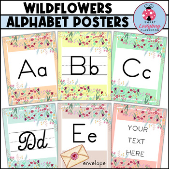 Preview of Wildflowers & Pastel Calm Colors Classroom Decor | Alphabet Posters | Editable