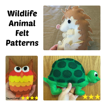 Preview of 3 Wildlife Animals Felt Hand Sewing Patterns Bundle