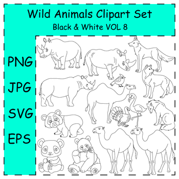 Preview of Wildlife Clipart Collection. Camel, Panda, Rhino, Wolf, Birds | Commercial Use
