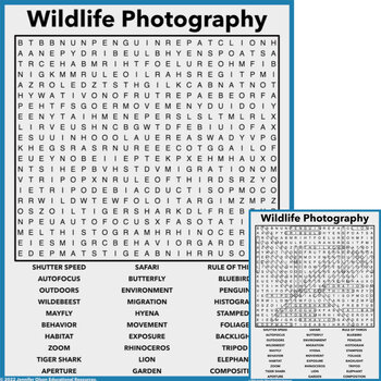 Preview of Wildlife Photography Word Search