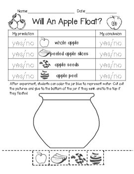 Preview of Will An Apple Float Apple Unit Apple Worksheet