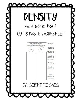 Will It Sink Or Float Density Cut Paste Worksheet By