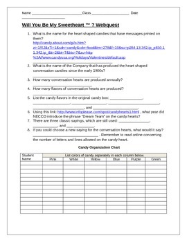 Preview of Will you be my Sweetheart? Webquest & Excel Activity