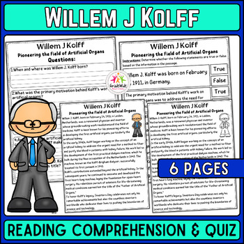 Preview of Willem J. Kolff: Inventors Day Reading Comprehension and Quiz Pack - Engaging