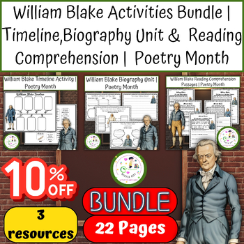 Preview of William Blake Activities Bundle |Timeline,Biography Unit & Reading Comprehension