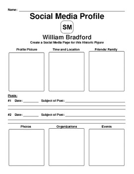 Preview of William Bradford "Social Media Page" Worksheet & WebQuest