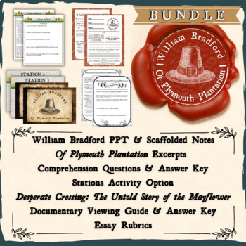 Preview of William Bradford from Of Plymouth Plantation BUNDLE!