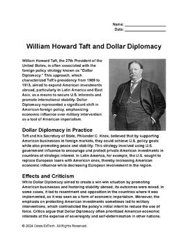 Preview of William Howard Taft and Dollar Diplomacy Worksheet