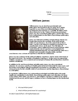 Preview of William James Worksheet