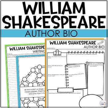 Preview of William Shakespeare Author Study Activity, Biography Worksheet Graphic Organizer