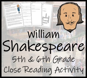 Preview of William Shakespeare Close Reading Comprehension Activity | 5th Grade & 6th Grade