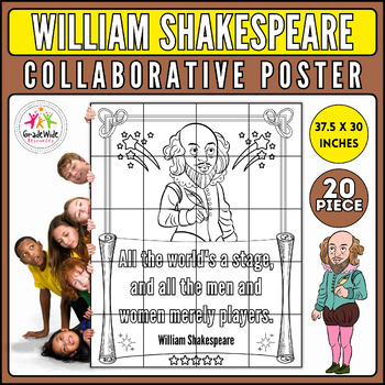 Preview of William Shakespeare Collaborative Coloring Poster: National Poetry Month Craft