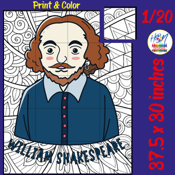 Preview of William Shakespeare Collaborative Coloring Poster, Poetry Month Activty & craft