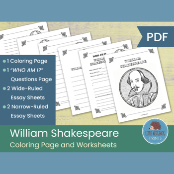 Preview of William Shakespeare ✦ Coloring Page and Worksheets