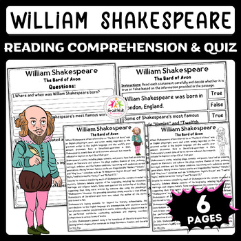 Preview of William Shakespeare Comprehensive Nonfiction Reading Passage & Interactive Quiz