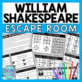 Preview of William Shakespeare Escape Room - Task Cards - Reading Comprehension