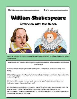 Preview of William Shakespeare Interview and Activity