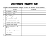 William Shakespeare Scavenger Hunt - Basic English - SPED 