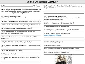 william shakespeare webquest