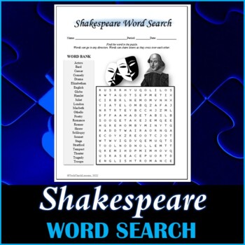 Preview of William Shakespeare Word Search Puzzle