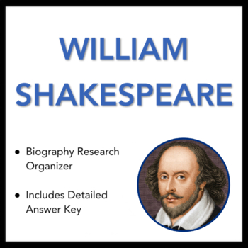 Preview of William Shakespeare Worksheet - Biography Research Organizer, with Answer Key