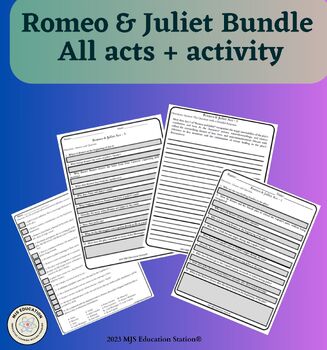 Preview of William Shakespeare's Romeo & Juliet Bundle All actis + Activity