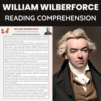 Preview of William Wilberforce Reading Comprehension | British History Slavery Abolition